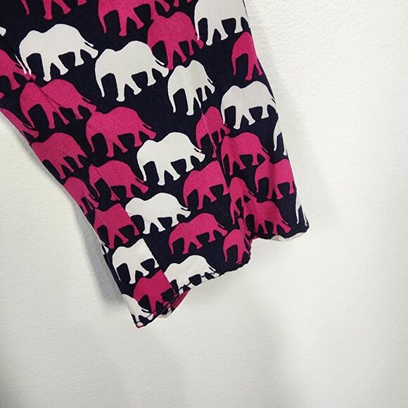 Crown & Ivy Shirt Womens Small Navy Pink Elephant Print Pleated Long Tab Sleeve - Picture 6 of 8
